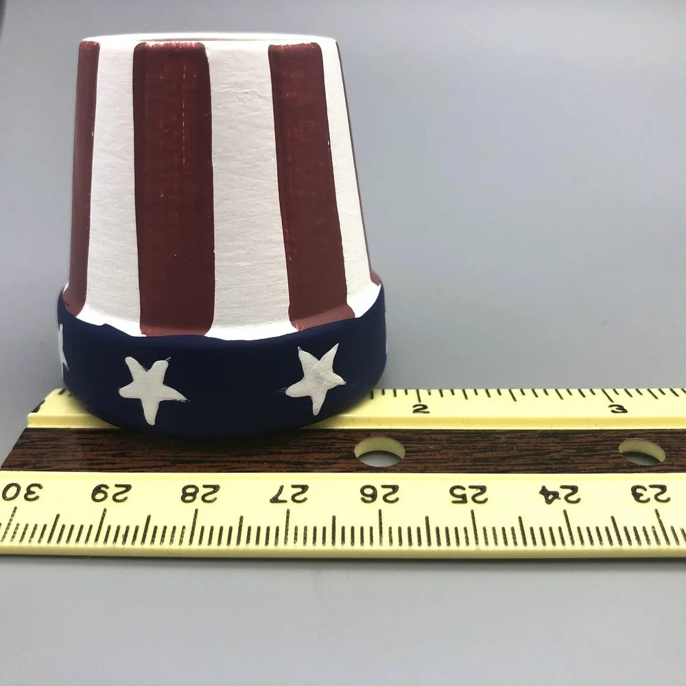 Americana Napkin Rings Set 4 Hand-Painted Terra-Cotta Patriotic Stars‎ Stripes
